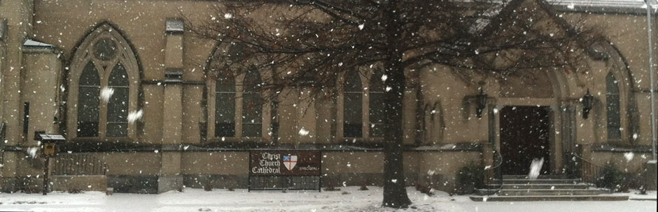 Snow on the cathedral sign