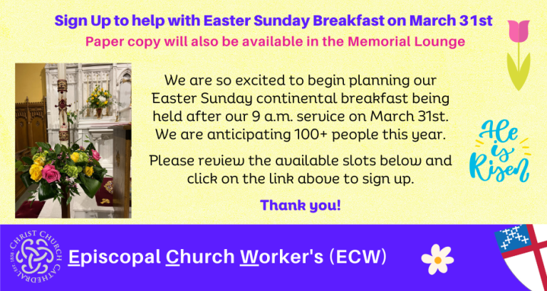 Sign up to help with Easter Sunday Continental Breakfast