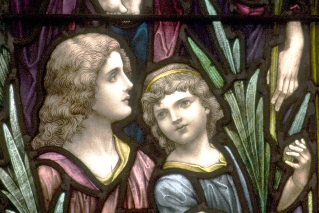 Children in Palms stained glass window