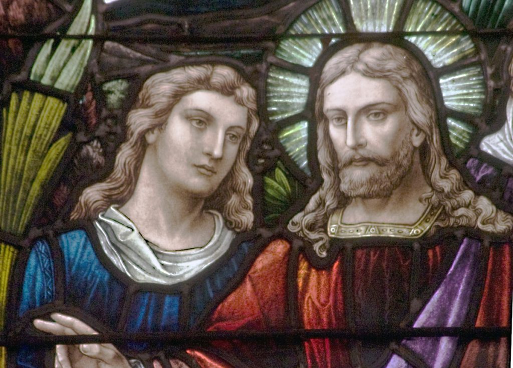 Christ and disciple stained glass window