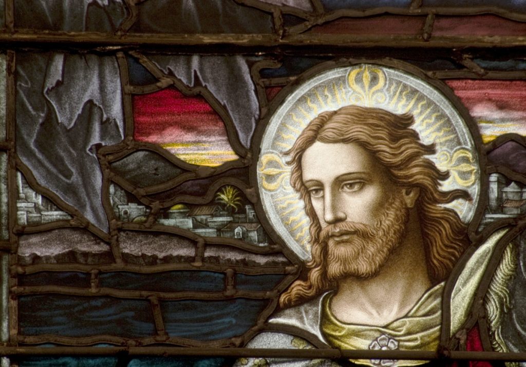 Christ in Storm stained glass window