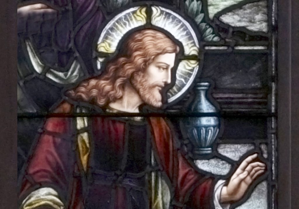 Christ teaching stained glass window