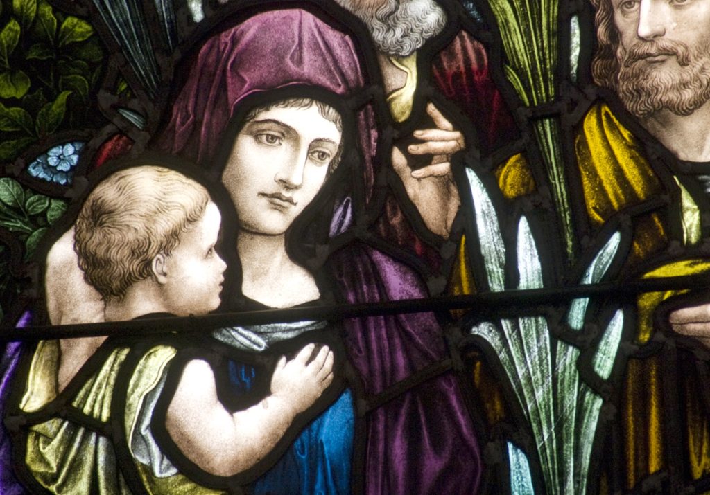 Mother and baby stained glass window